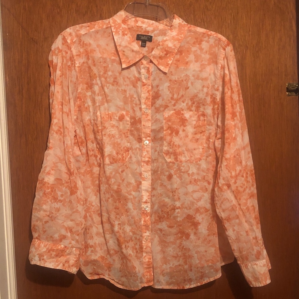 Talbots Coral and White Button-Down Shirt